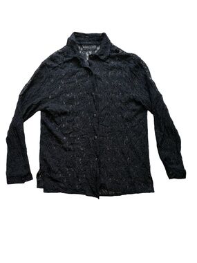 Smart Set Vintage Black Long Sleeve Sheer Lace Button Up Blouse Size S/M